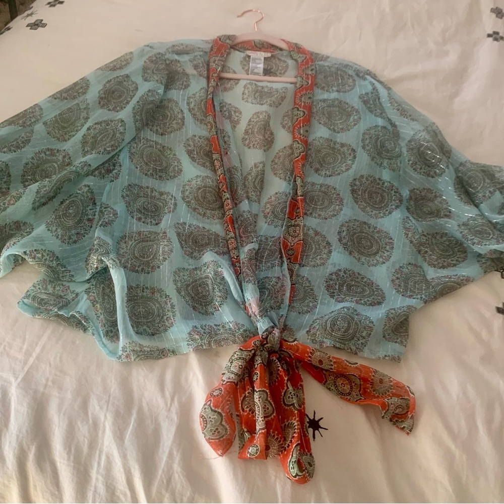 Free People Kantha Shimmer Kimono Bolero Wrap